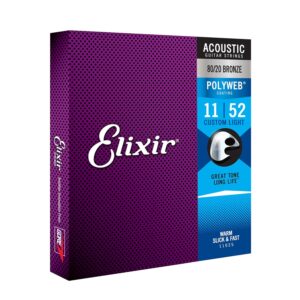 Elixir Strings Acoustic Guitar Strings, 6 String, Custom Light POLYWEB Coating
