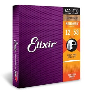Elixir Strings Acoustic Phosphor Bronze Strings NANOWEB Coating, 6-String, Light