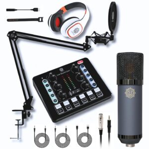Digimore D-440 Condenser Mic Kit w Headphone, Sound Card for Recording,Podcast & Singing Microphone